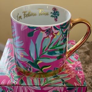 New Lilly Pulitzer "I'm Feline Fine'" 12 fl. oz Ceramic Mug in Plumeria Pink